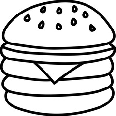 Coloring Page Outline of Cartoon Hamburger. Fast Food. Coloring Book for Kids.