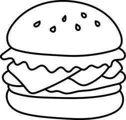 Coloring Page Outline of Cartoon Hamburger. Fast Food. Coloring Book for Kids.