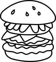 Coloring Page Outline of Cartoon Hamburger. Fast Food. Coloring Book for Kids.
