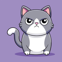 Obraz premium Cute Grumpy Cat Cartoon Illustration With A Purple Background Digital Art