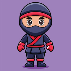 Fototapeta premium Cute Ninja Cartoon Character Illustration In Standing Pose With Purple Background Vector