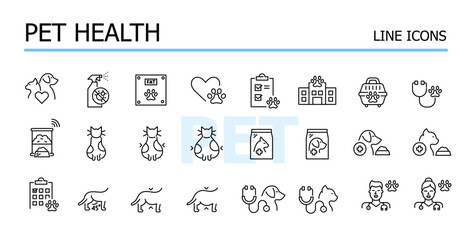 Pet health. Veterinary services. Vector icons set
