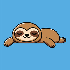Obraz premium Cute Sloth Cartoon Character Sleeping Isolated On Blue Background Illustration For Kids Design