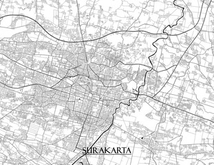 Surakarta, Indonesian vector map with beach, highways and streets