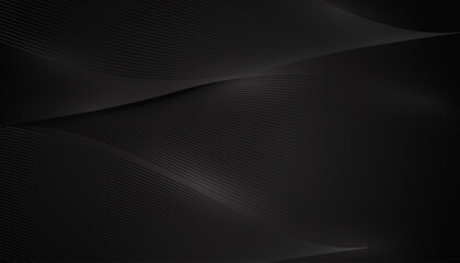 Black abstract background design. Modern wavy line pattern in monochrome colors. Premium stripe texture for banner, business backdrop. Dark horizontal vector template.eps 10