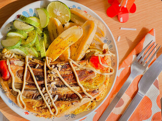 Eggplant omelette with vegetables for breakfast. Delicious food. Cooking recipes. Bruch menu. Healthy recipes. Easy home cooking. Diet food dish. High Protein.  Breakfast tray.Fluffy omelet. 