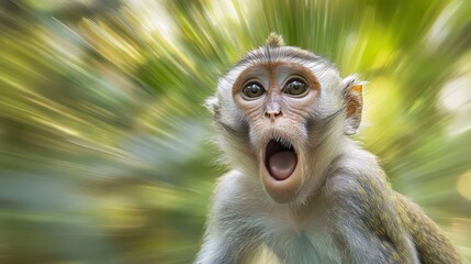 Fototapeta premium An astonished primate with wide eyes and an open mouth expression