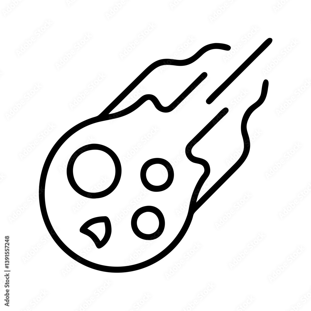 Poster outline drawing of a meteor asteroid comet space rock with burning tail for astronomy design vector 