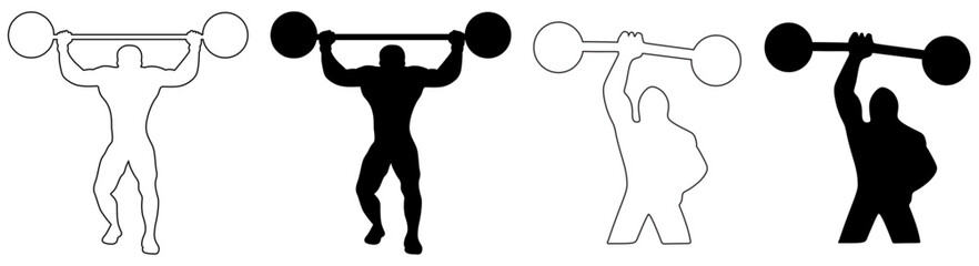 Weightlifting. Weight lifter with big barbell, isolated vector silhouette. Strong man vector