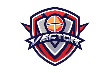 Shield Badge Logo Design Geometric Shapes, Red, Navy, & Gray Accents With Circle Feature