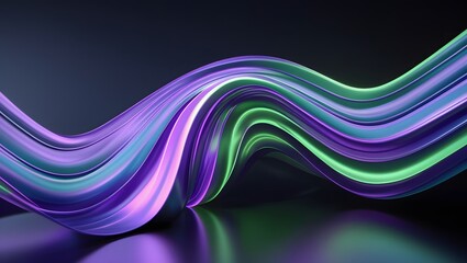 Background 3D with green and purple smooth flowing ribbons