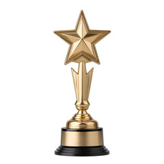 Golden Star Trophy on White or Transparent Background for Recognition and Achievement