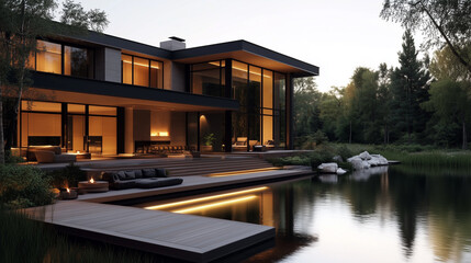 Glass-Walled House with Natural Surroundings