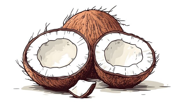 brown coconuts, cut open, white background clip art preview