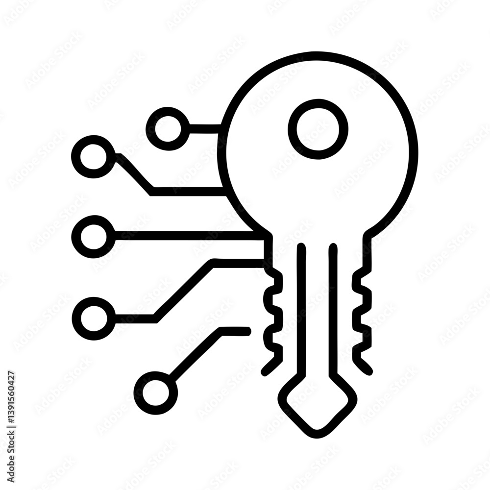 Poster digital key security system icon for cyber protection and data access technology concept vector desi