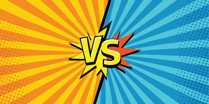 Comic Book Style Versus Battle Background, Orange Blue Teams