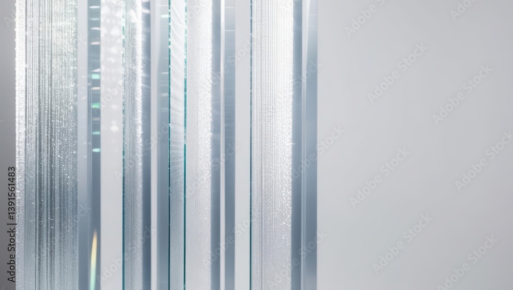 Poster glass window with reflection surrounded by geometric semi transparent layers creating a barrier