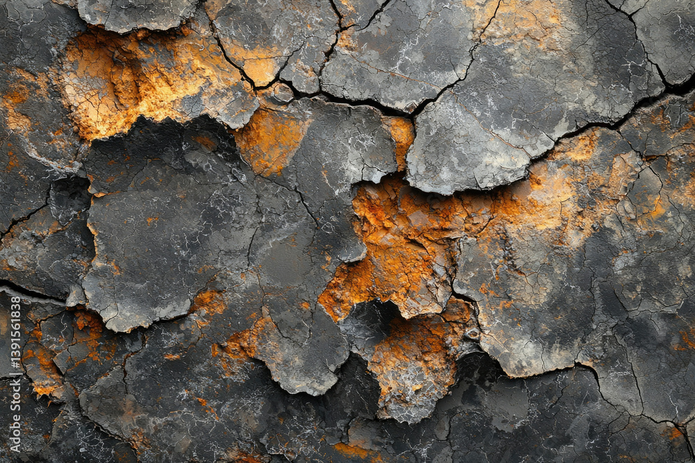 Poster Close-up of severely weathered and rusted metal surface showing cracks and texture.