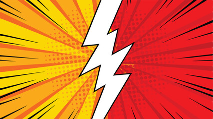 Comic Book Style Clash Yellow Red Power Lightning Bolt Background