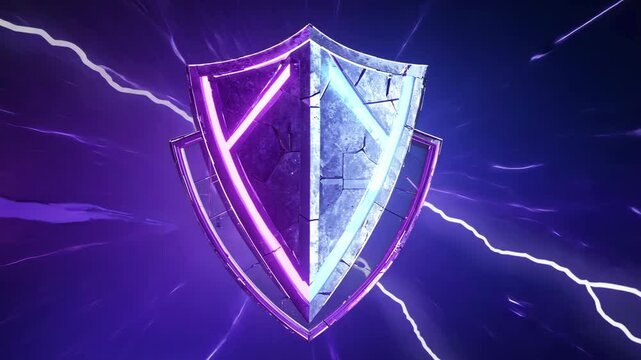 Shield symbol with electric effects and neon colors in a digital artwork design
