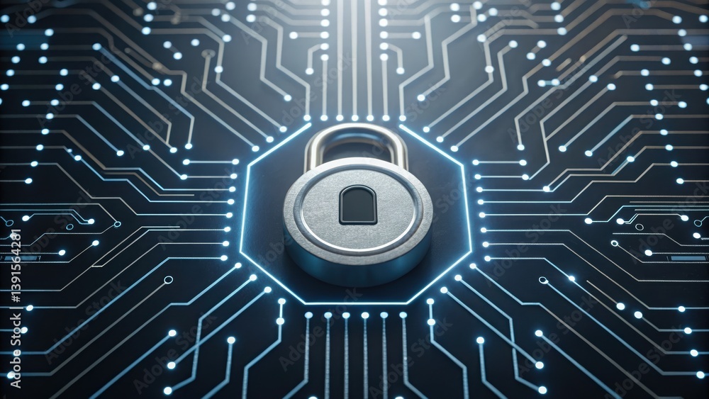 Poster privacy vault at the center of a glowing circuit web representing secure digital connections