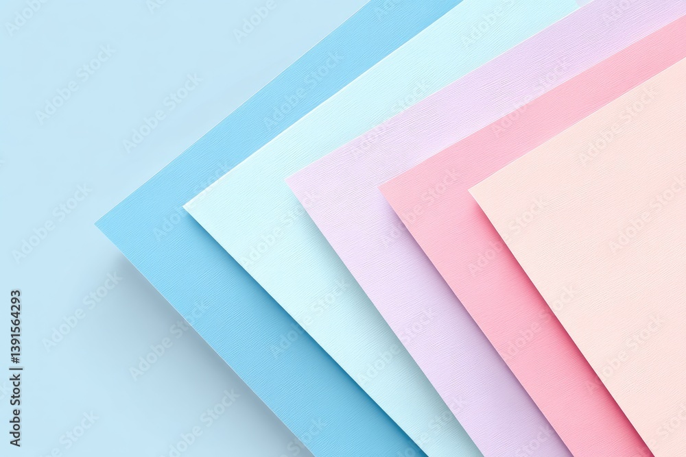 Poster various colored papers arranged in overlapping diagonal layers