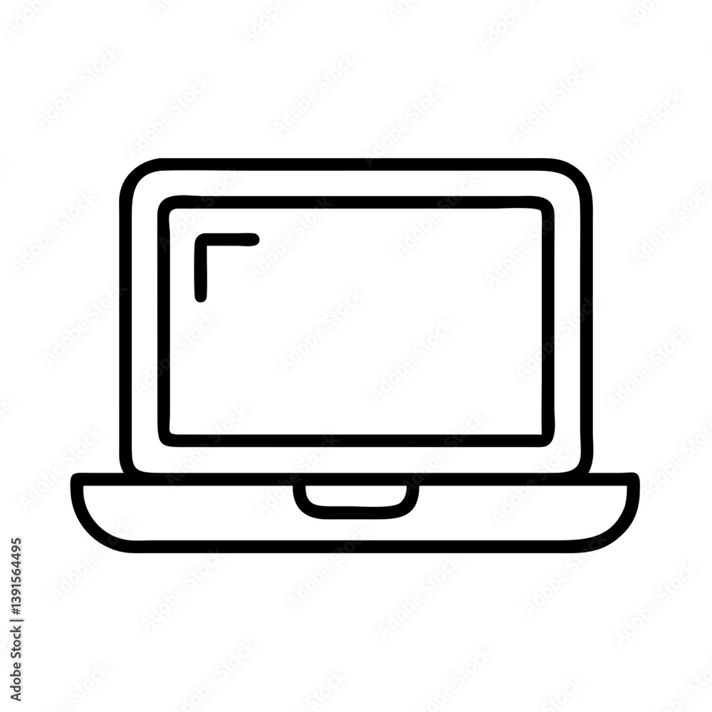 Poster laptop computer vector icon for technology and business use in minimalist outline style design resou