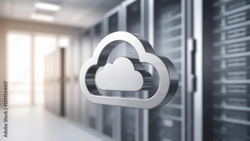 Poster advanced cloud computing server in a modern data center with high-tech infrastructure and design