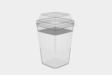 Clear Plastic Cup with Paper Holder Mockup Isolated On White Background. 3d illustration