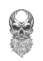 Retro skull with thick mustache & beard 38 - BW
