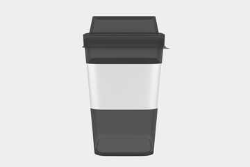 Clear Plastic Cup with Paper Holder Mockup Isolated On White Background. 3d illustration