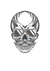 Retro skull with thick mustache & retro sunglasses 44