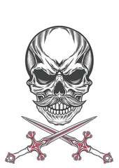 Retro skull with thick mustache being dangerous 43