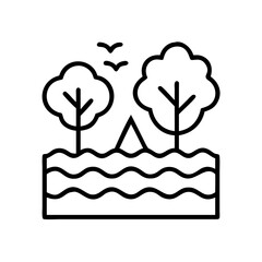 Camping nature landscape with trees birds and tent outdoor adventure and travel vector icon design 