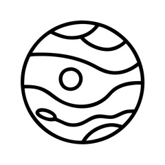 Outline drawing of jupiter planet with waves and a moon for astronomy science education and space exploration