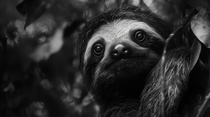 Fototapeta premium A close up of a sloth looking directly at the viewer