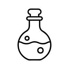 Potion bottle vector icon, alchemy elixir symbol, magic liquid flask, chemistry lab equipment outline design