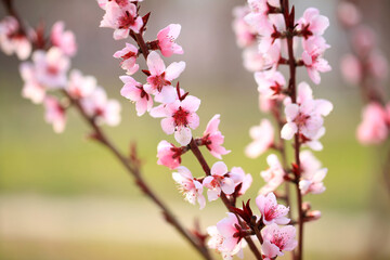 Peach trees blossom in spring