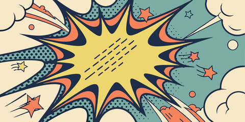 Retro Comic Book Explosion Pop Art Stars, Speech Bubbles, Dynamic Design