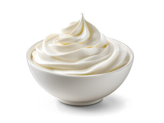 A Bowl of White Smooth Yogurt on White Background