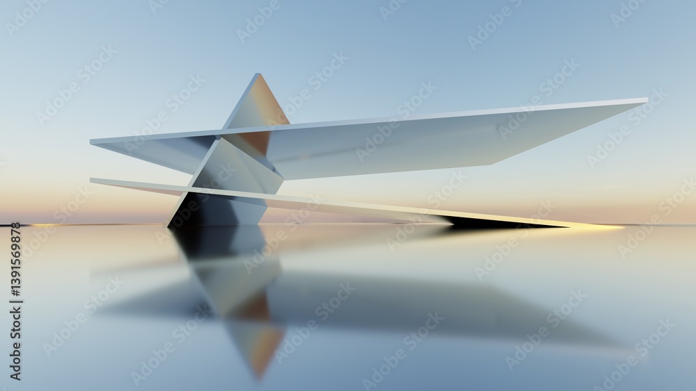 Poster 3d illustration of abstract minimal architecture background, geometric architectural with chrome or metallic arch design