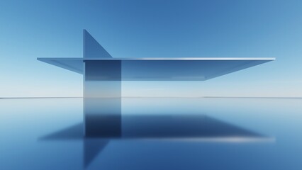 3d illustration of abstract minimal architecture background, geometric architectural with chrome or metallic arch design