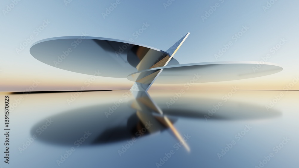 Poster 3d illustration of abstract minimal architecture background, geometric architectural with chrome or metallic arch design