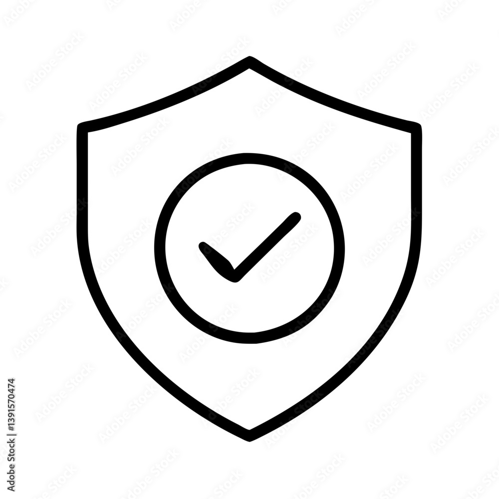 Poster shield check mark icon for security verification and protection approved and validated symbol design