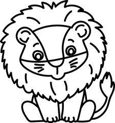Coloring Page Outline of Cartoon Lion. Wild Animals. Coloring Book for Kids.