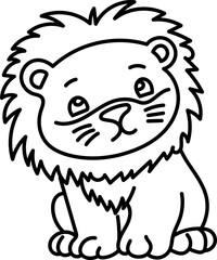 Coloring Page Outline of Cartoon Lion. Wild Animals. Coloring Book for Kids.