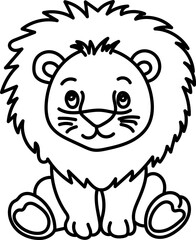 Coloring Page Outline of Cartoon Lion. Wild Animals. Coloring Book for Kids.