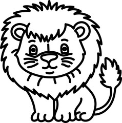 Coloring Page Outline of Cartoon Lion. Wild Animals. Coloring Book for Kids.