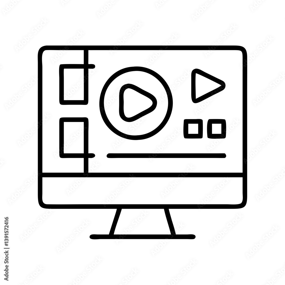 Poster video streaming service on computer icon vector for online media player and multimedia content desig