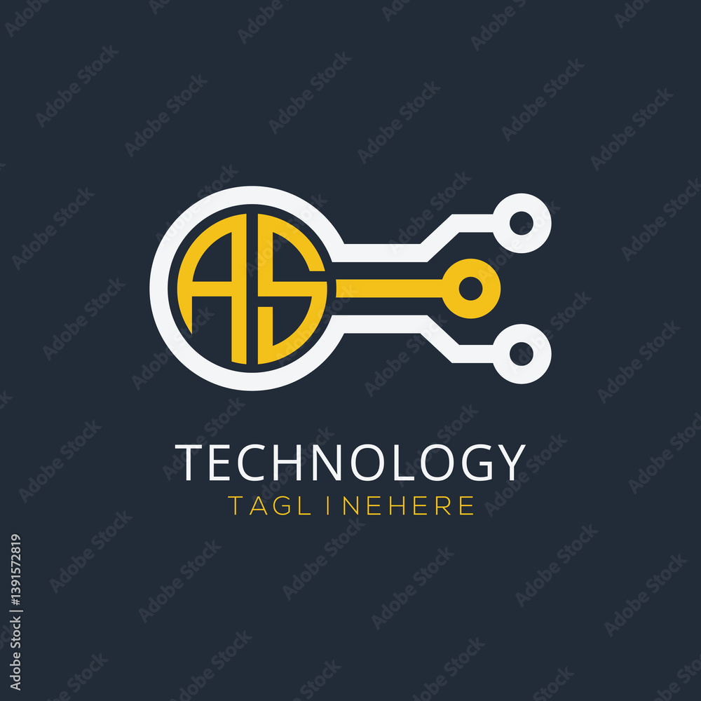 Fototapete initial monogram for technology logo with circle style design
